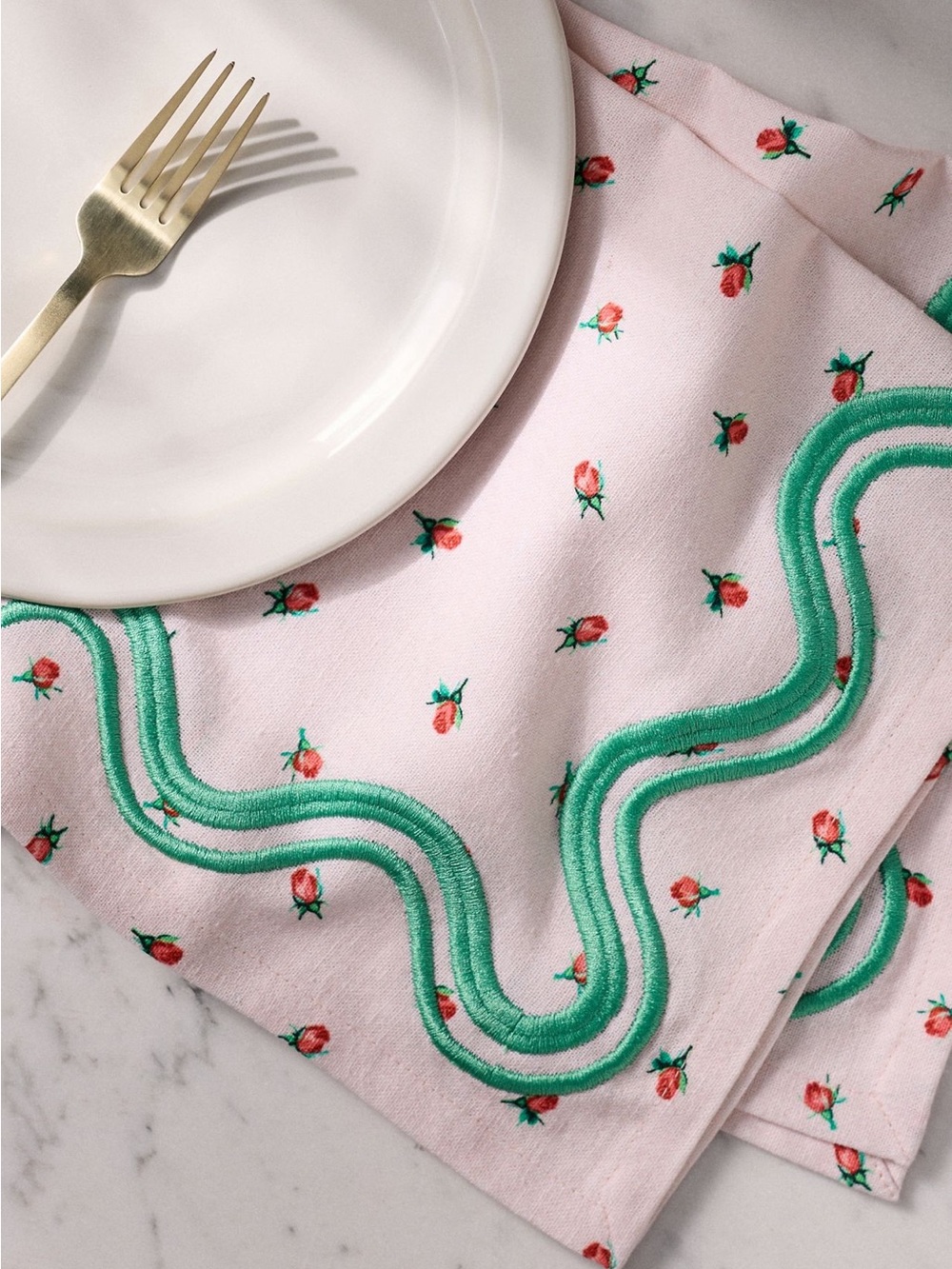 Anthropologie Set of 2 Tulip Pink Print Napkins